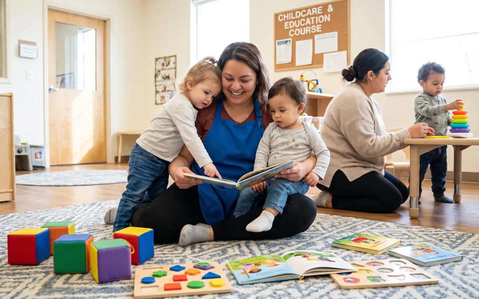 Cuidadoras acompanhando crianças em um ambiente de creche