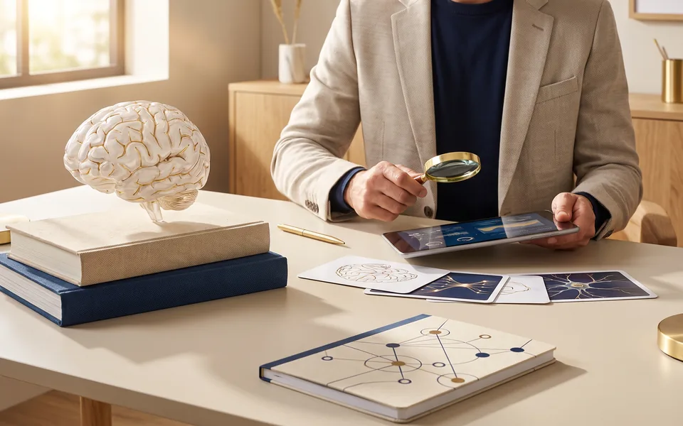 Profissional analisando materiais sobre neuroaprendizagem